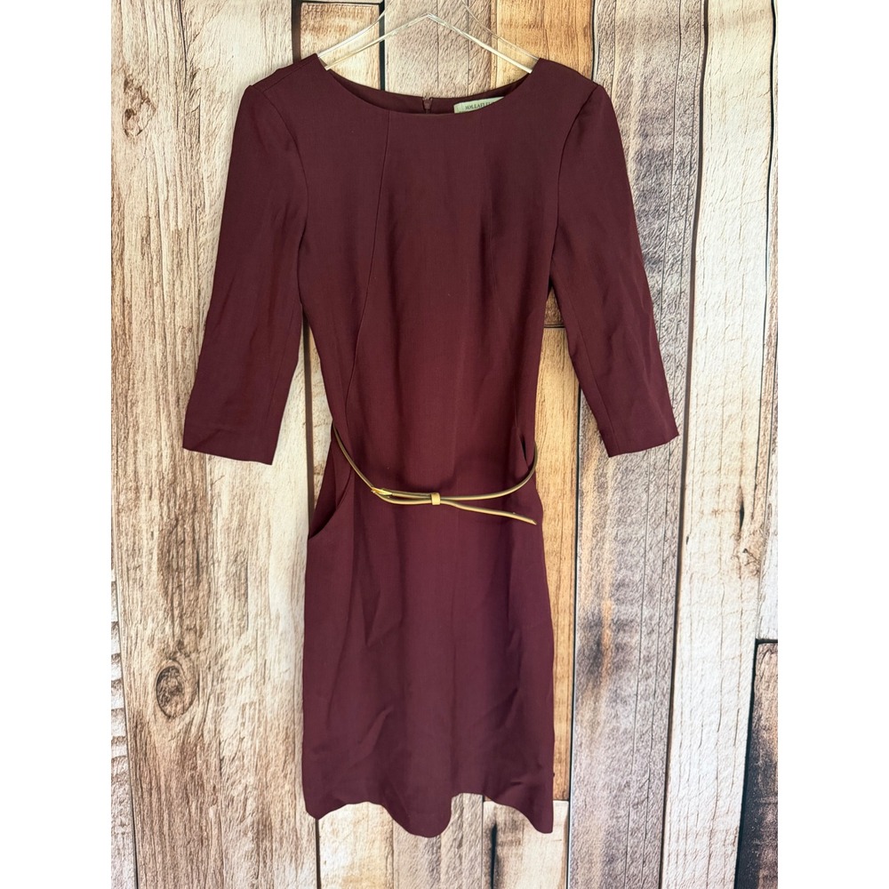 MM LaFleur Etsuko Sheath Dress Belted Workwear Career Sleek Fall Burgundy Size 6